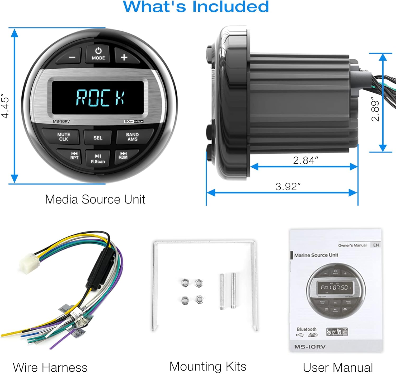 Waterproof Marine Grade Bluetooth Boat Stereo Receiver with FM AM Radio, USB, AUX-in, MP3, Subwoofer, Pre-Amp & EQ P274