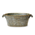 Aged Galvanized Oval Tub with Wood Handles T379693