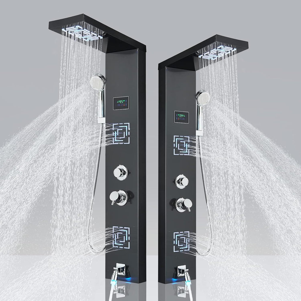 LED Shower Panel Tower System with Body Massage Jets, Rainfall Shower Head, Handheld Sprayer, Tub Spout J230