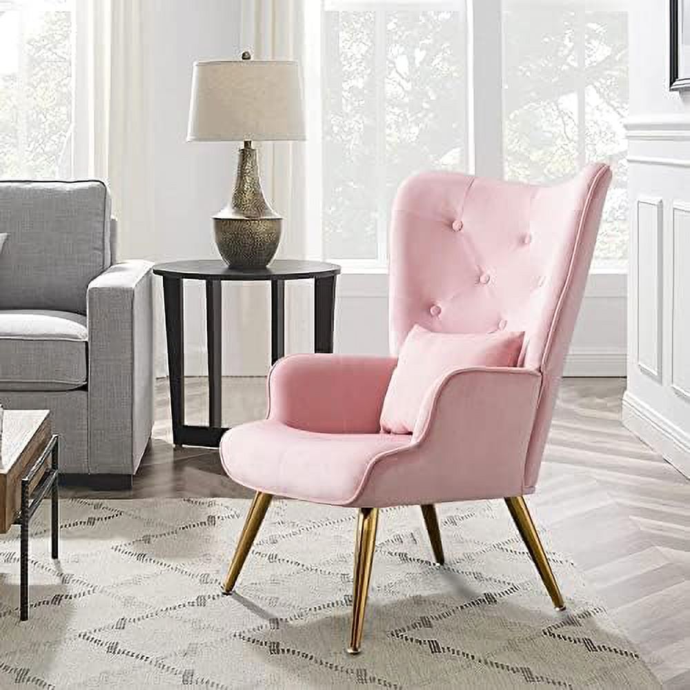 Pink Velvet Accent Chair with Pillow Y782401