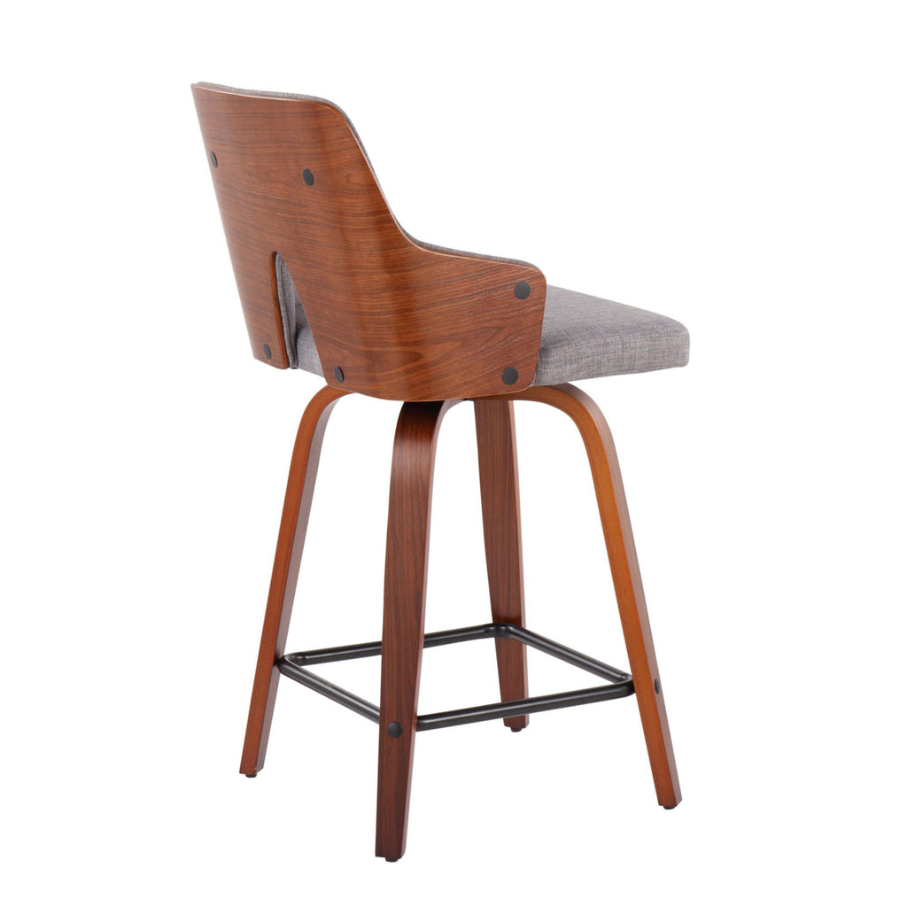 24" Counter Stool With Swivel In Walnut And Light Grey Fabric - Set Of 2 B85970