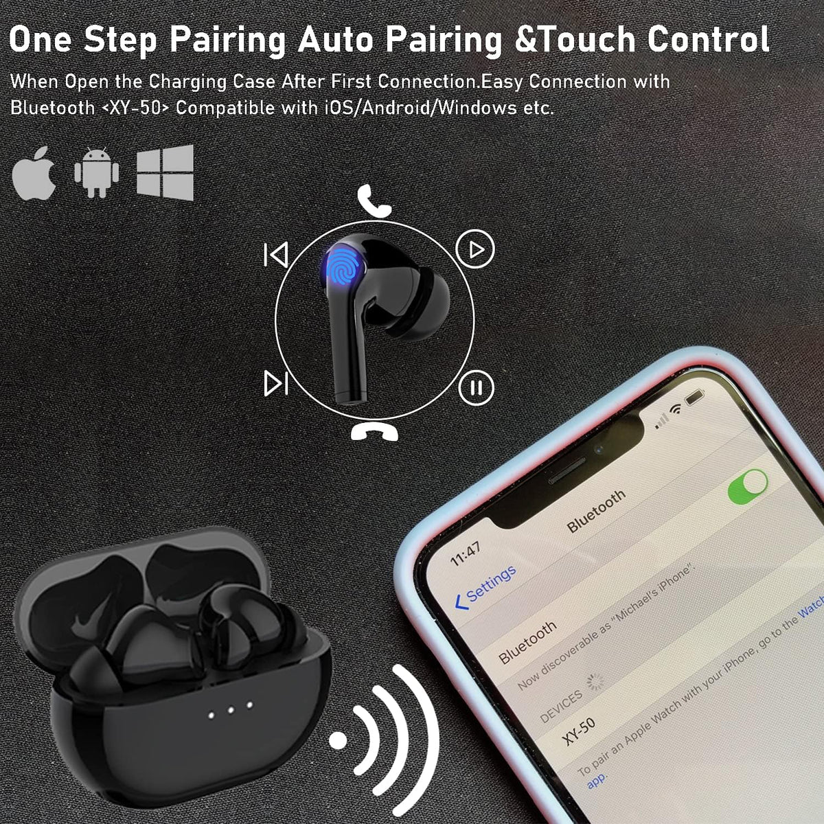Hybrid Active Noise Cancelling Wireless Earbuds with Built-in Mic E79838