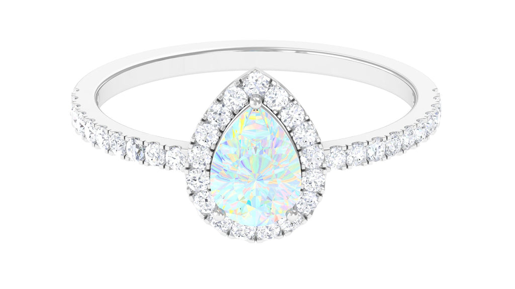 14K White Gold Teardrop Ring with Diamond Halo I2318