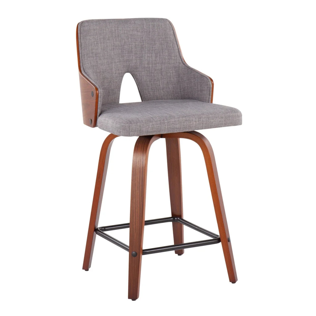 24" Counter Stool With Swivel In Walnut And Light Grey Fabric - Set Of 2 B85970