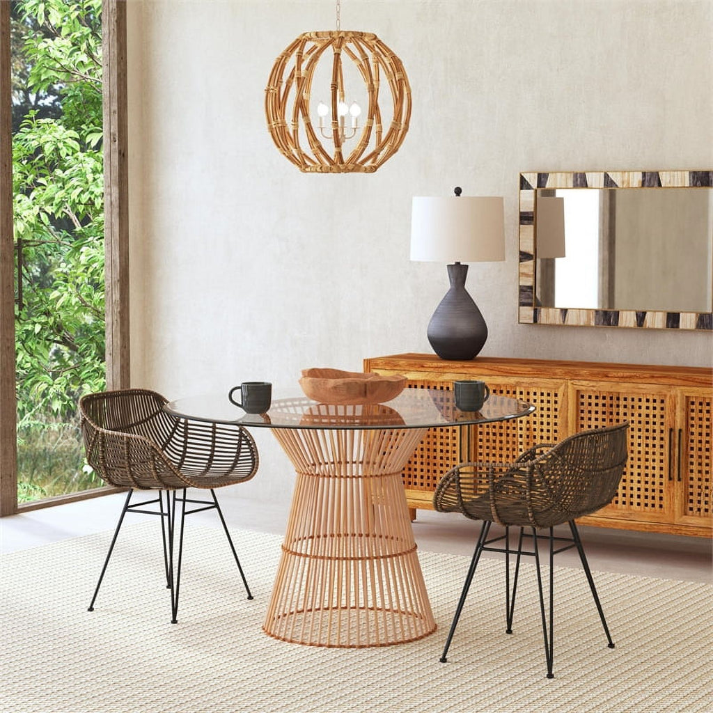Tan Round Rattan Dining Table C26877