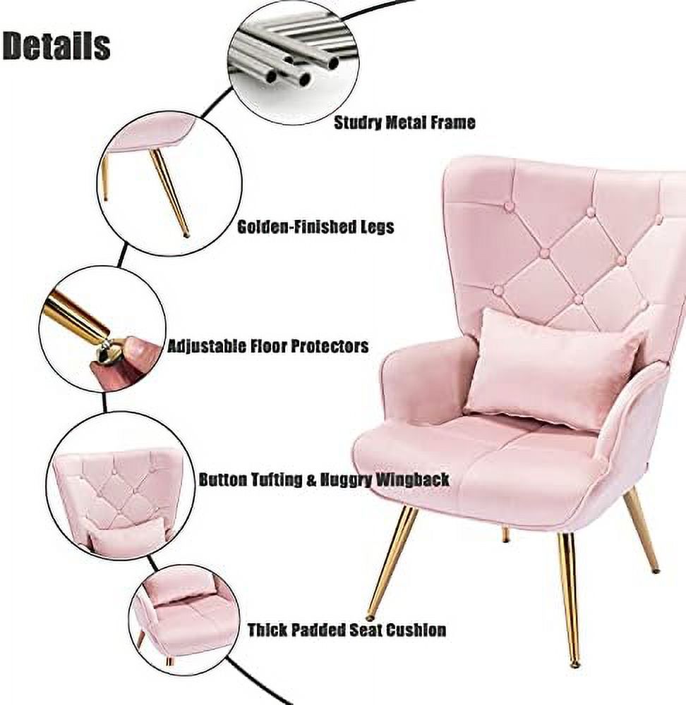 Pink Velvet Accent Chair with Pillow Y782401