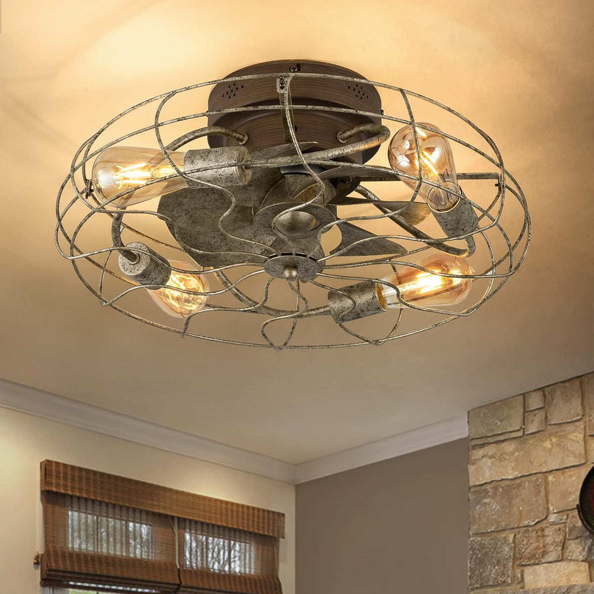 20'' Low Profile Caged Ceiling Fan with Lights Remote Control I2018