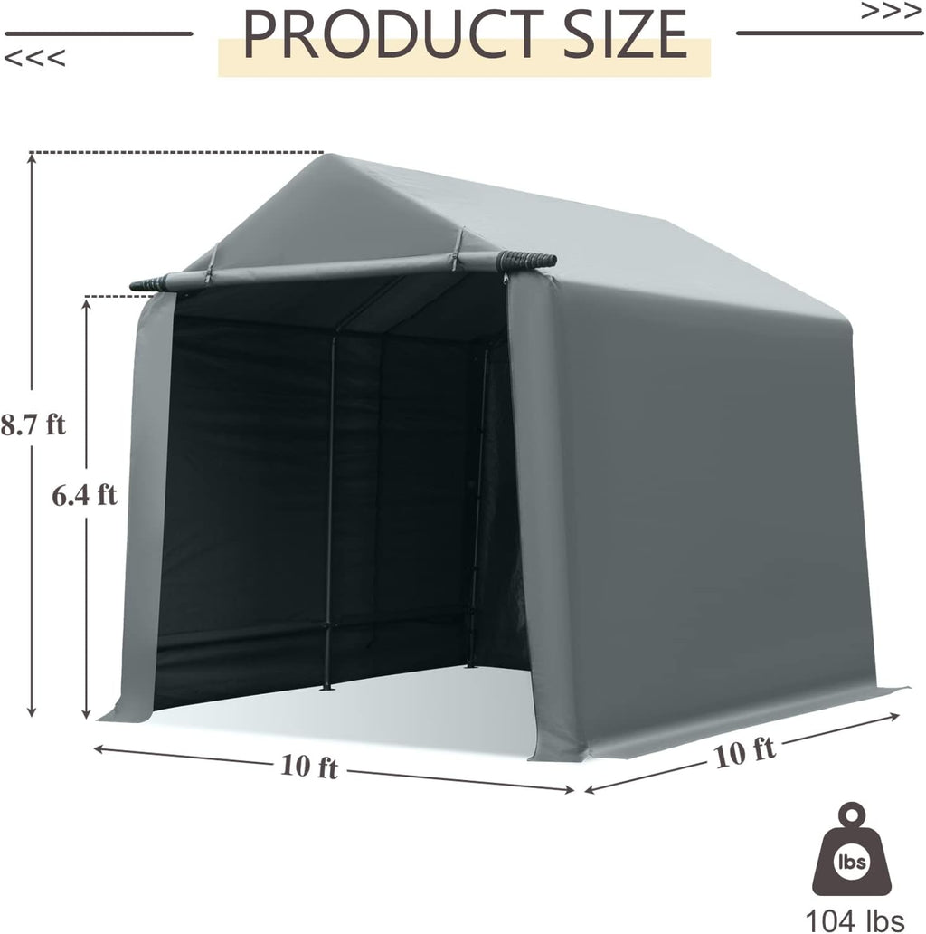 10x10 ft Portable Storage Shed with Roll-up Zipper Door, Gray O449