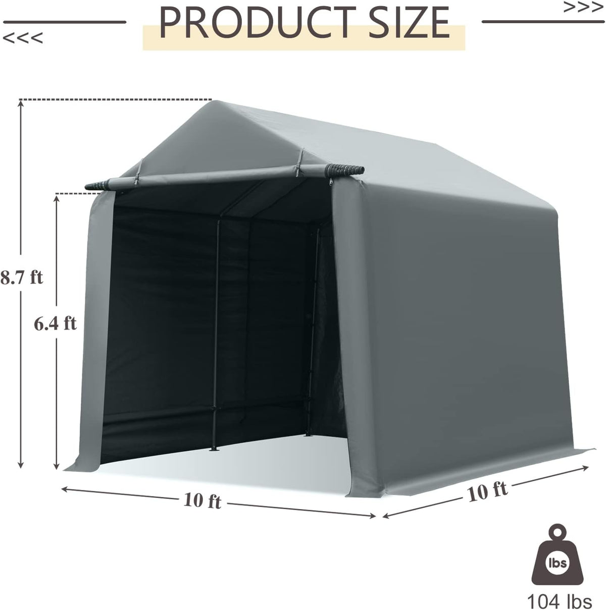 10x10 ft Portable Storage Shed with Roll-up Zipper Door, Gray O449