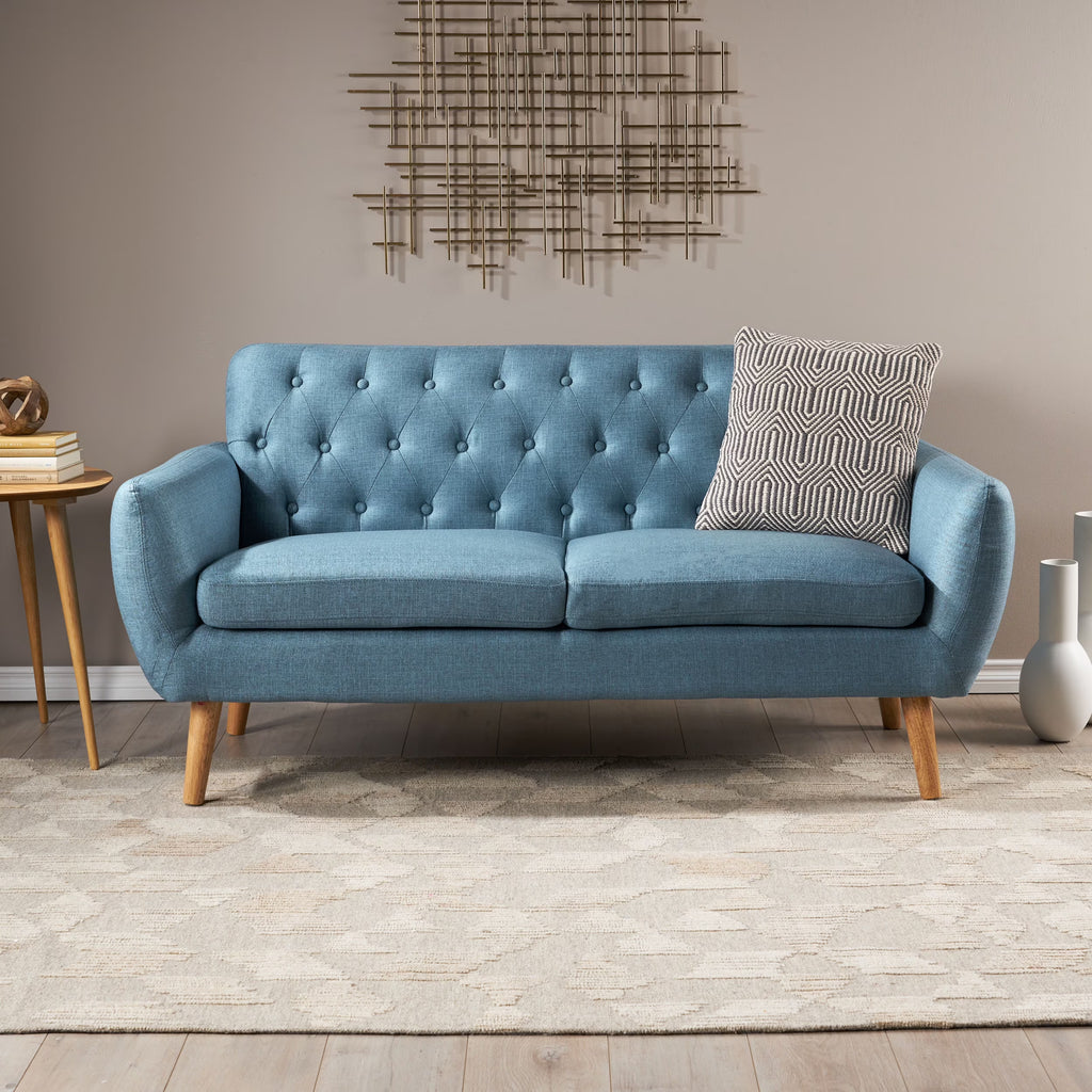 Blue Fabric Tufted Oversized Loveseat O331