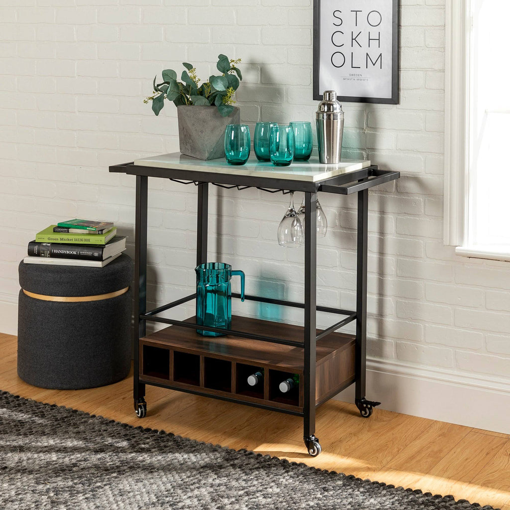 Black Marble Serving Bar Cart X485563