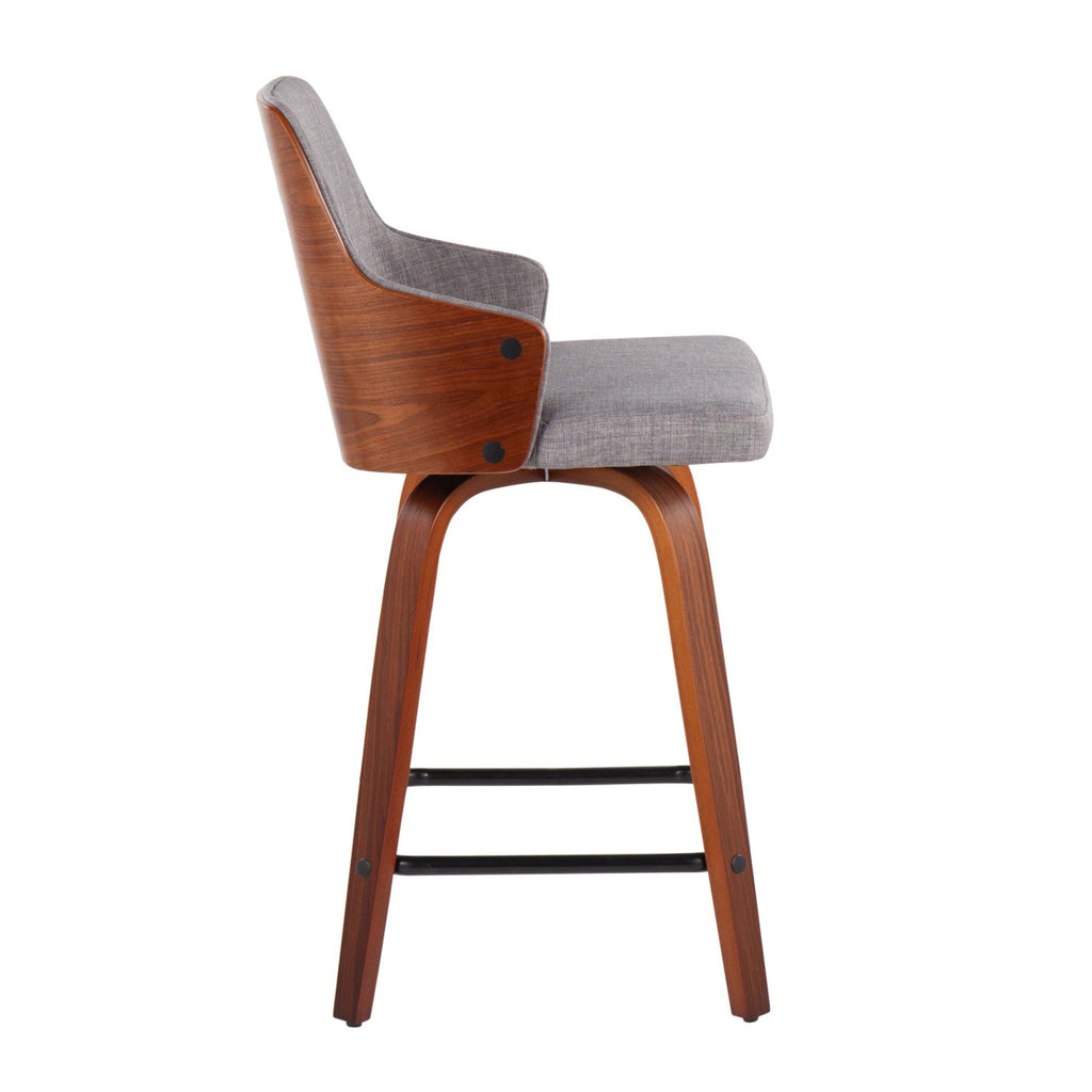 24" Counter Stool With Swivel In Walnut And Light Grey Fabric - Set Of 2 B85970