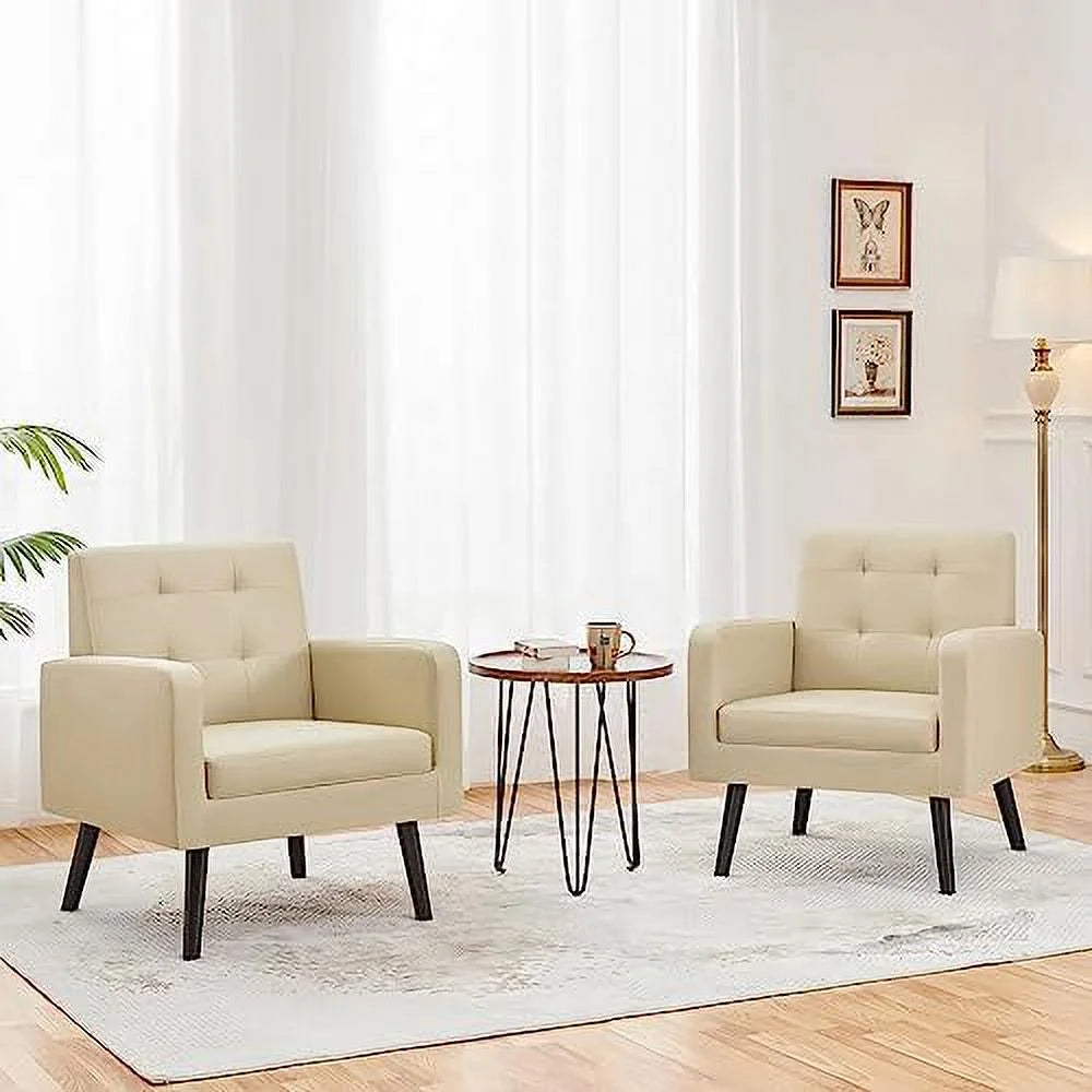 Black PU Leather Accent Armchair with Wood Legs 2PCS I586
