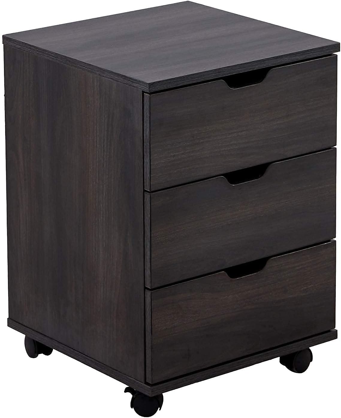 3 Drawer Wood Rolling Office Filing Cabinet (Dark Walnut) K5737