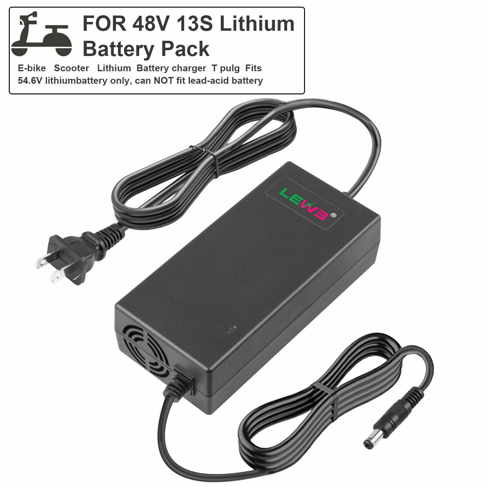 54.6V 2A Charger Adapter For 48V Li-ion Battery Ebike Electric Bike Scooter R55866
