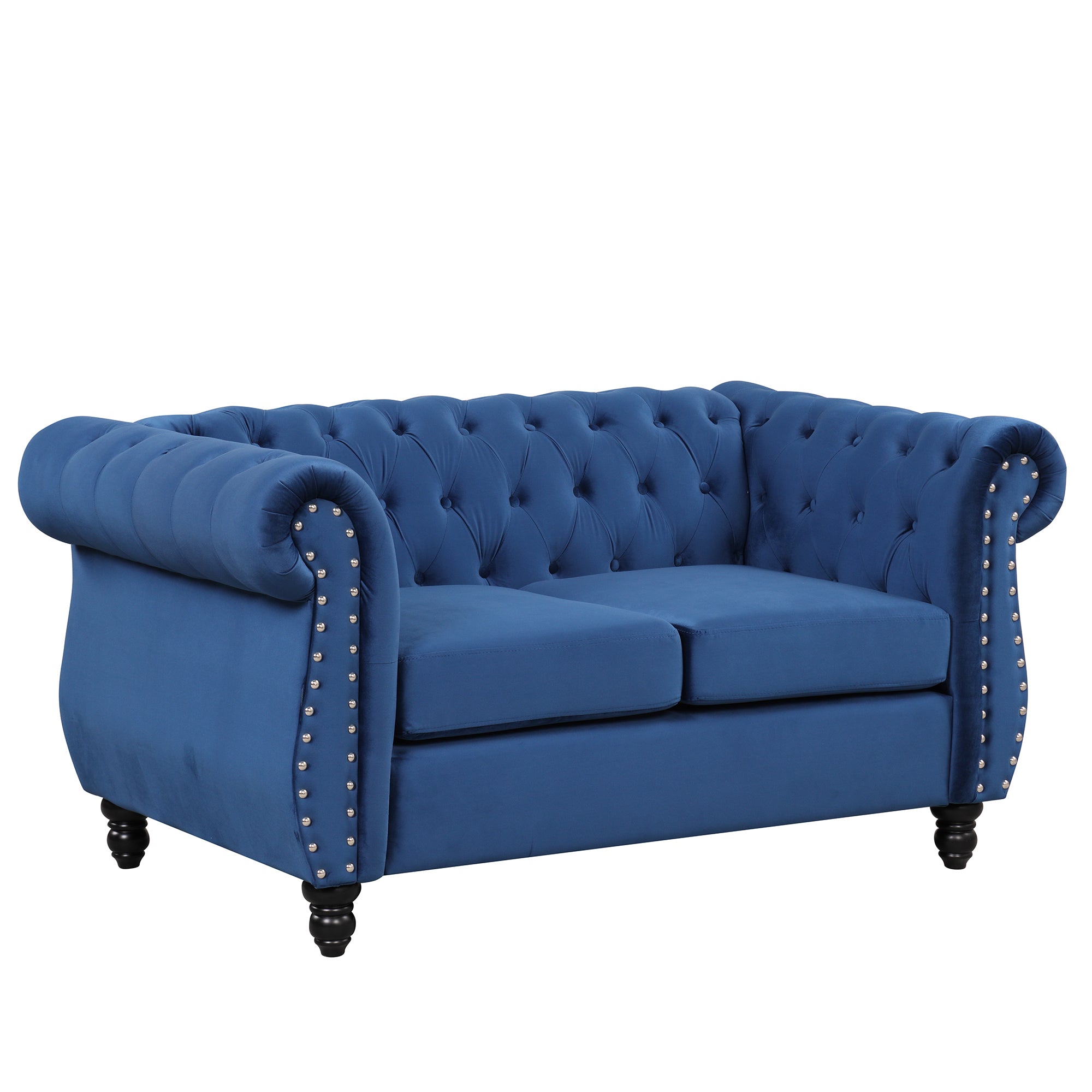 Blue Plush Upholstered Sofa with Solid Wood Legs V292396