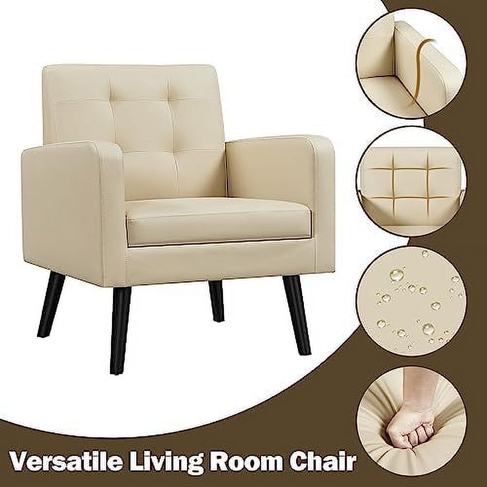 Black PU Leather Accent Armchair with Wood Legs 2PCS I586