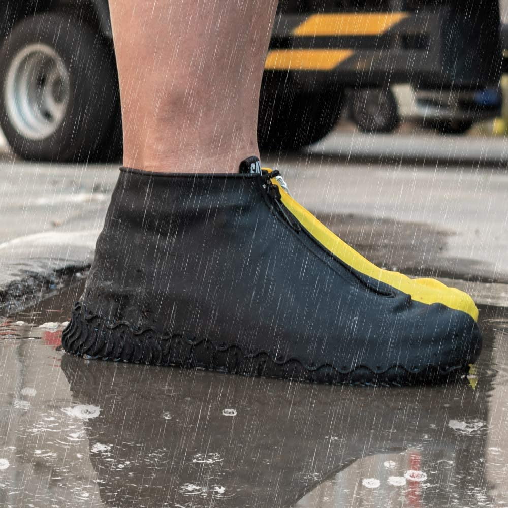 Black M Waterproof Reusable Rain Shoe Covers with Zipper R33410