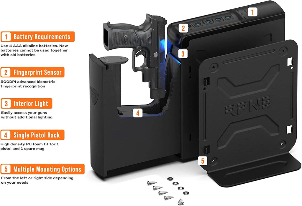 Mounted Biometric Handgun Safe with Quick Access Sliding Door V47283