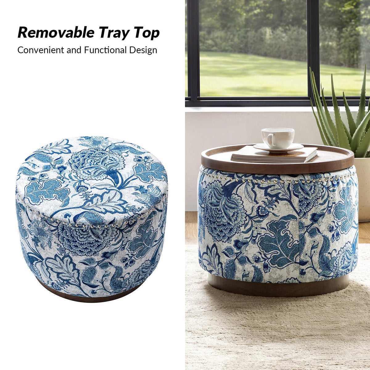 Navy Swivel Barrel Chair with Coffee Table Ottoman V65469
