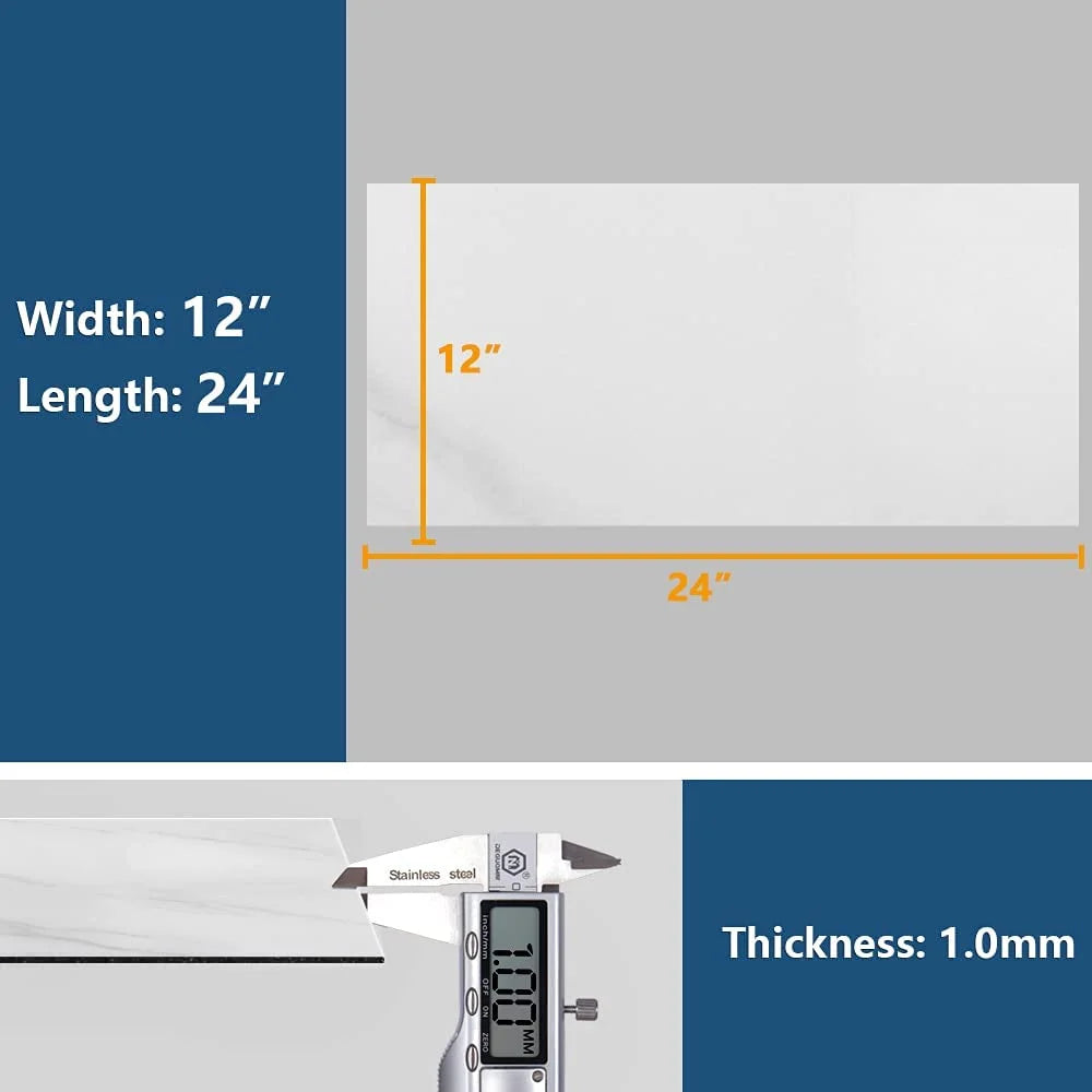 24Pcs White Peel and Stick Vinyl Floor Tiles 12"x24" Marble D7772