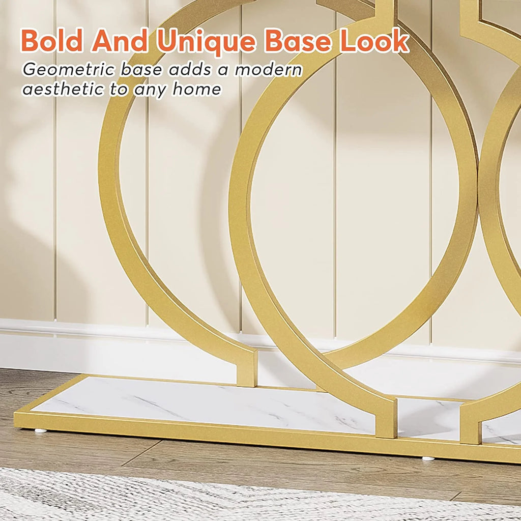 White & Gold Faux Marble Console Sofa Table J514437