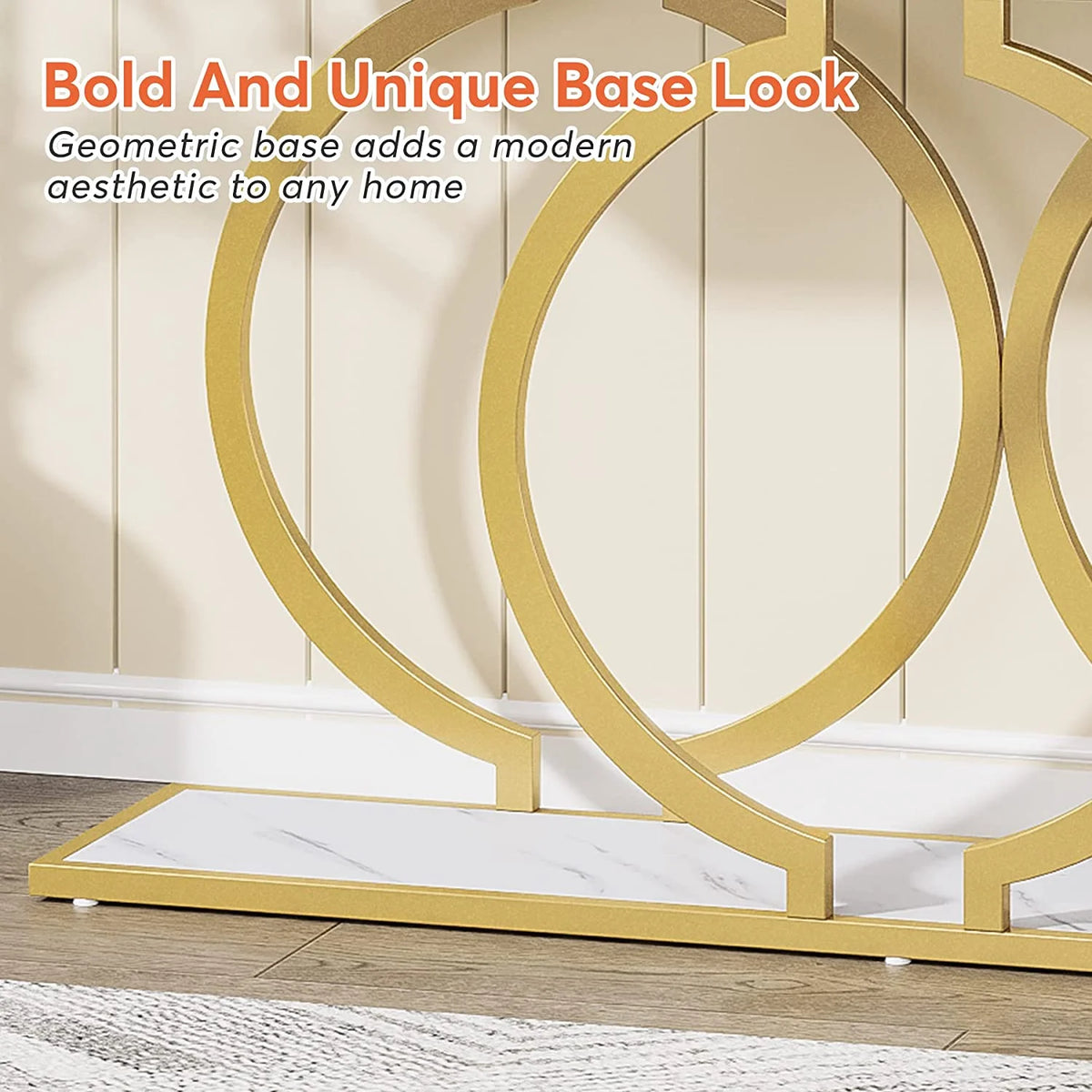 White & Gold Faux Marble Console Sofa Table J514437