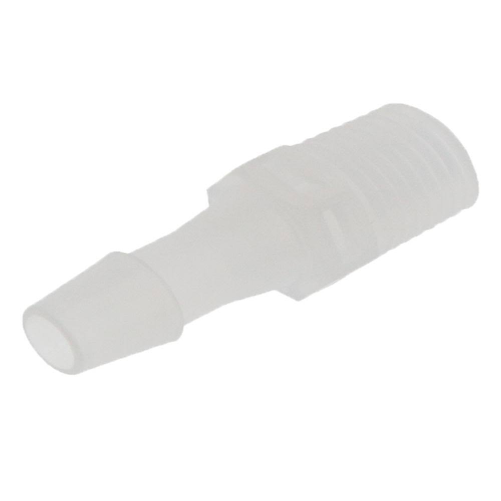 Polypropylene Thread to Tube Straight Fitting, 1/4 NPT to 5/16 Hose Barb, Bag of 100 F6552