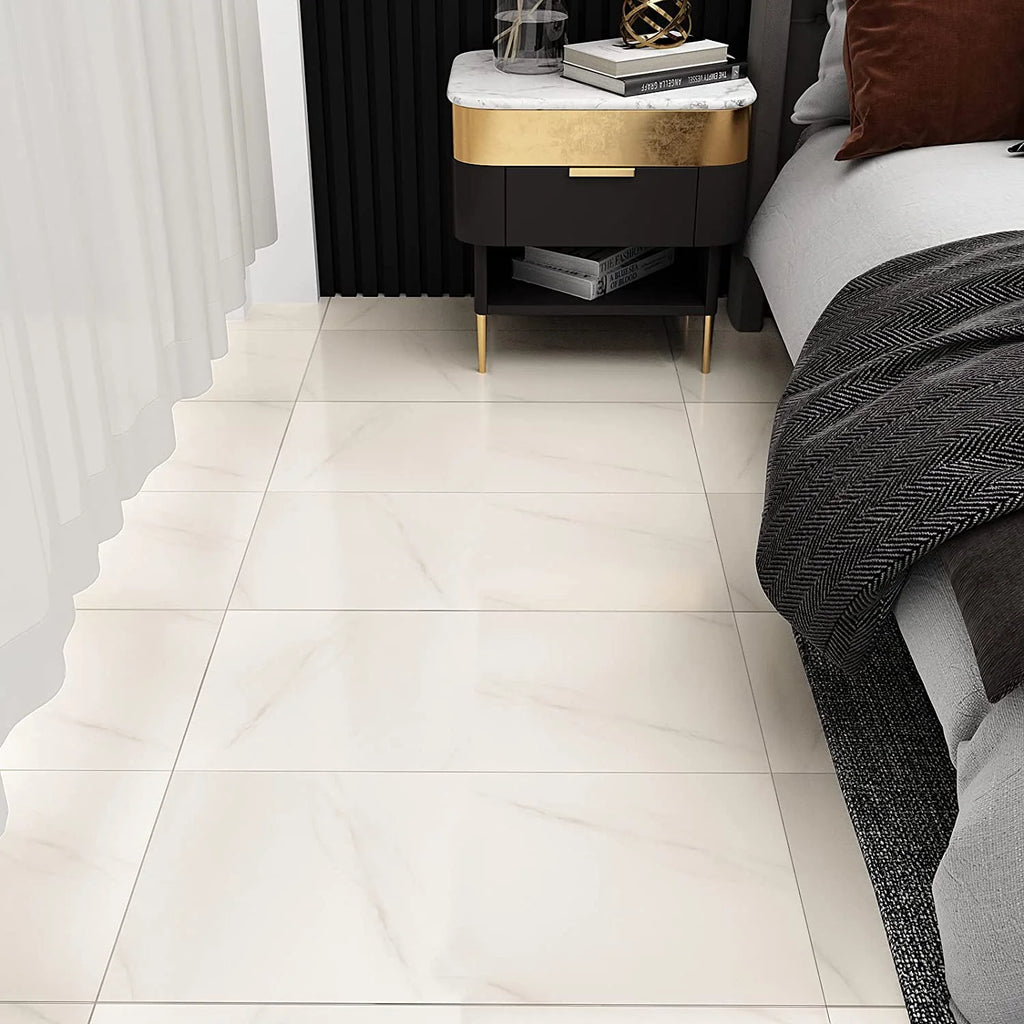 24Pcs White Peel and Stick Vinyl Floor Tiles 12"x24" Marble D7772
