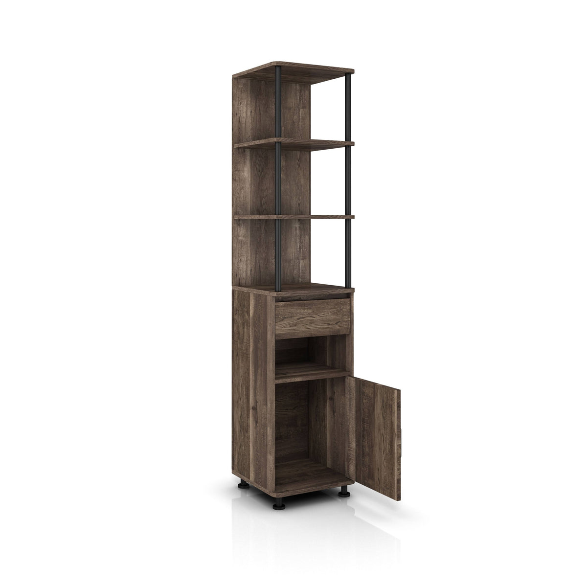 Industrial 4-Shelf Accent Bookcase - Antique Grey Oak K1424