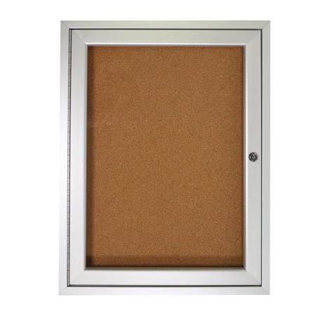 Enclosed Bulletin Board 1 Door Natural Cork Tackboard with Satin Frame Notice Board, 36H x 36W V946054