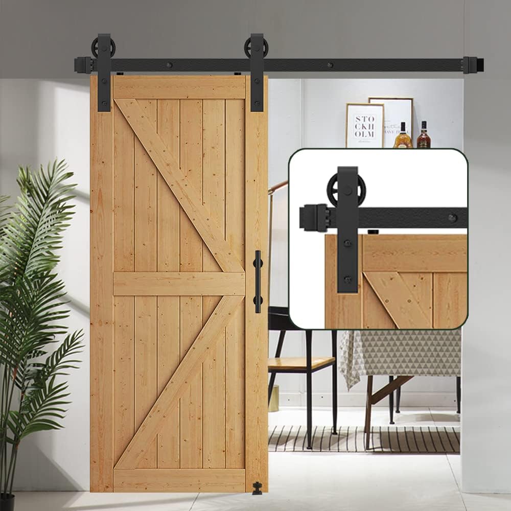 6.6FT Heavy Duty Sliding Door Hardware Kit with 12 Handle & Floor Guide E826561