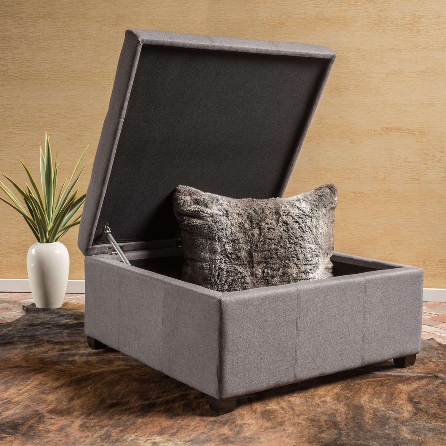 Dark Grey Fabric Storage Ottoman P755