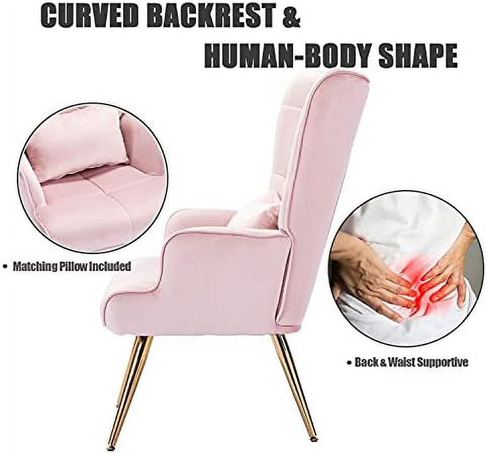 Pink Velvet Accent Chair with Pillow Y782401