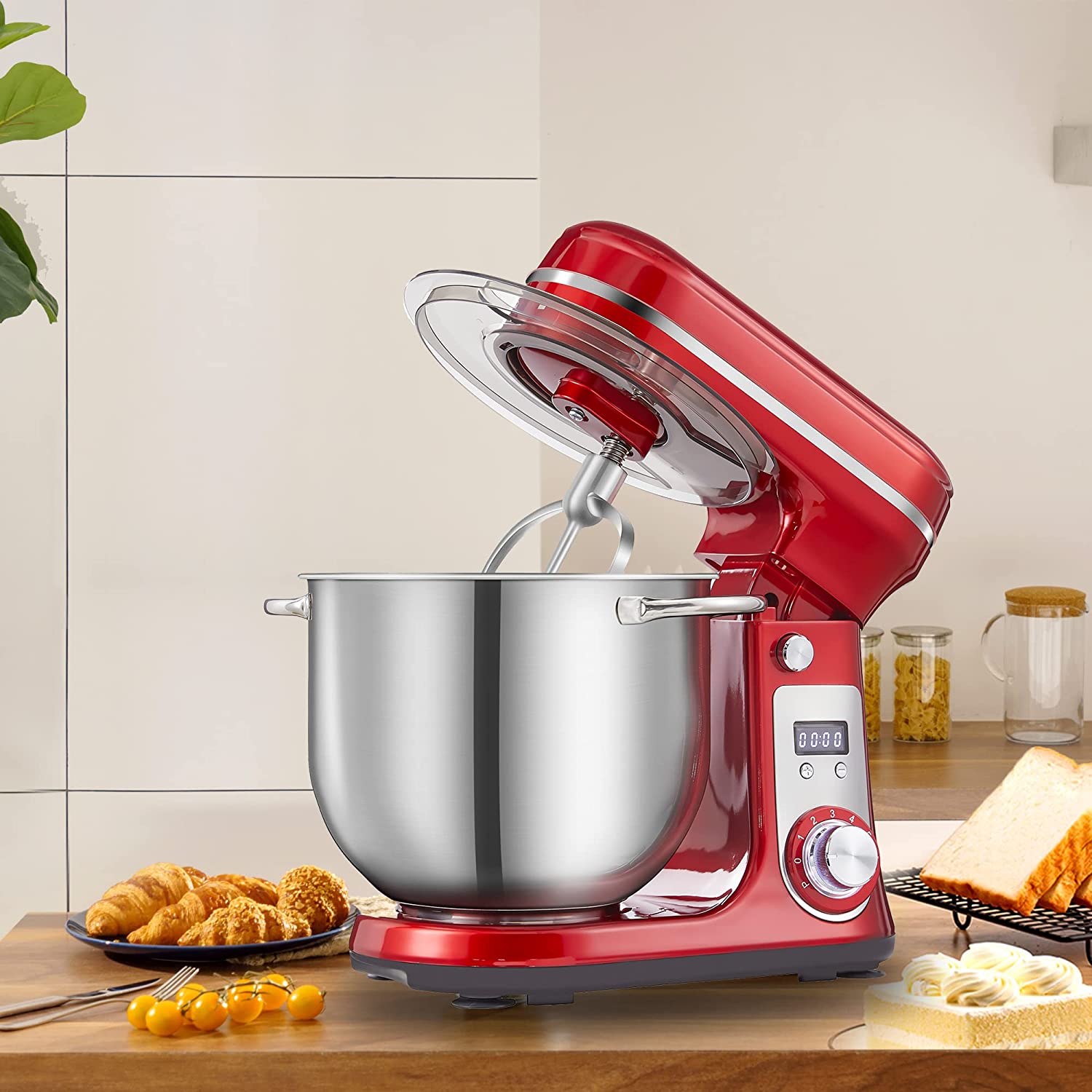 6.5-QT Red Electric Stand Mixer with Stainless Steel Bowl Y971235