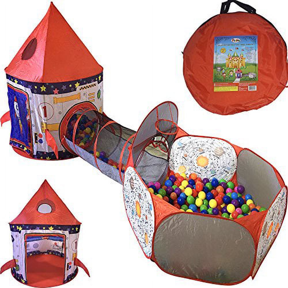 3pc Kids Play Tent Tunnel and Ball Pit with Basketball Hoop W41886