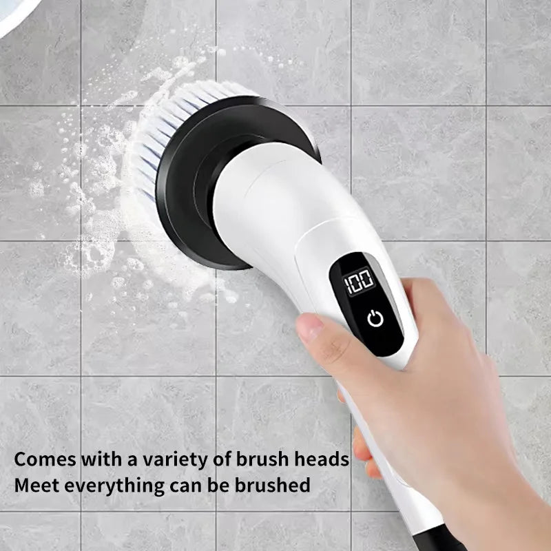 Cordless Electric Spin Scrubber with 8 Heads & Long Handle J720539