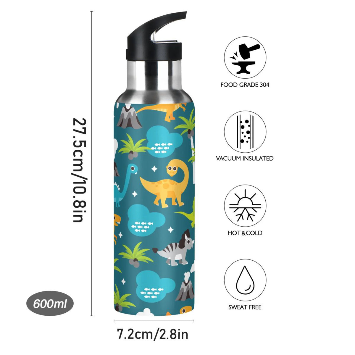 Stainless Steel Insulated Thermos Vacuum Flask Water Bottle with Straw Lid Y58679