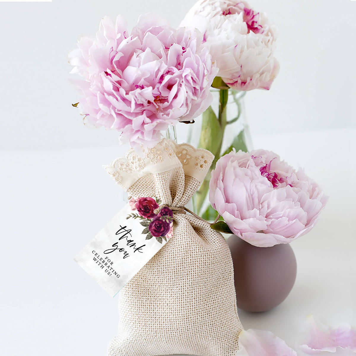 Burgundy Florals Cardstock Gift Tags with Bakers Twine 100-Pk V424