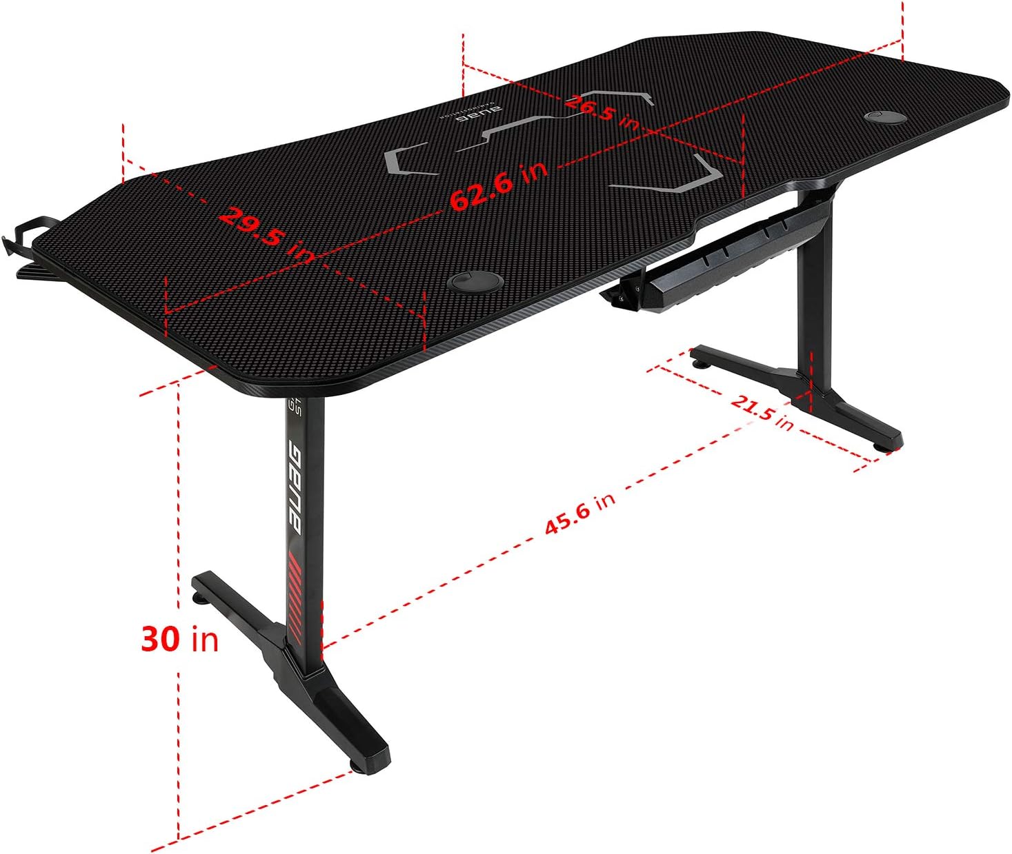 63 inch Gaming Desk with Desk Mat and Cup Holder and Headphone Hook C44554