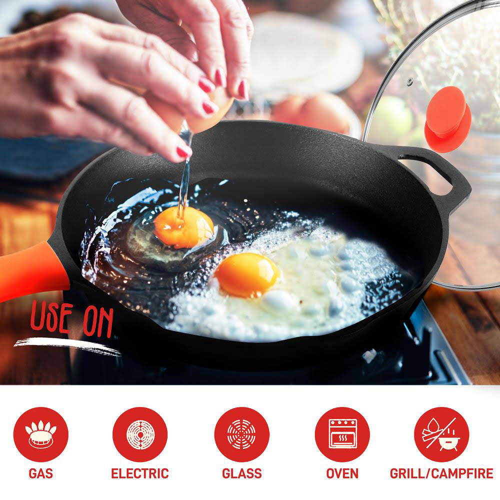12x22 Pre Seasoned Nonstick Cast Iron Frying Pan with Lid (4 Pack) G6935