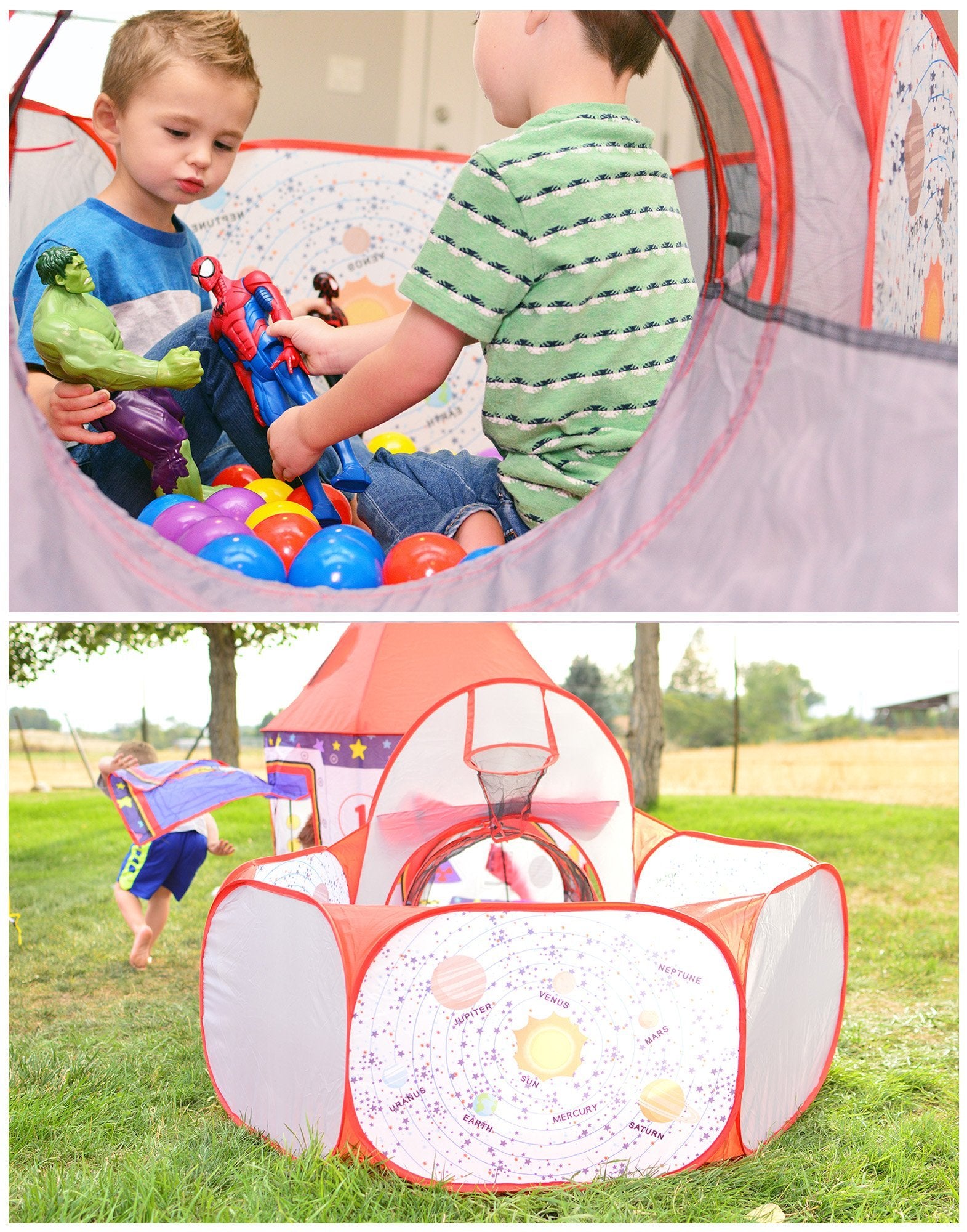 3pc Kids Play Tent Tunnel and Ball Pit with Basketball Hoop W41886