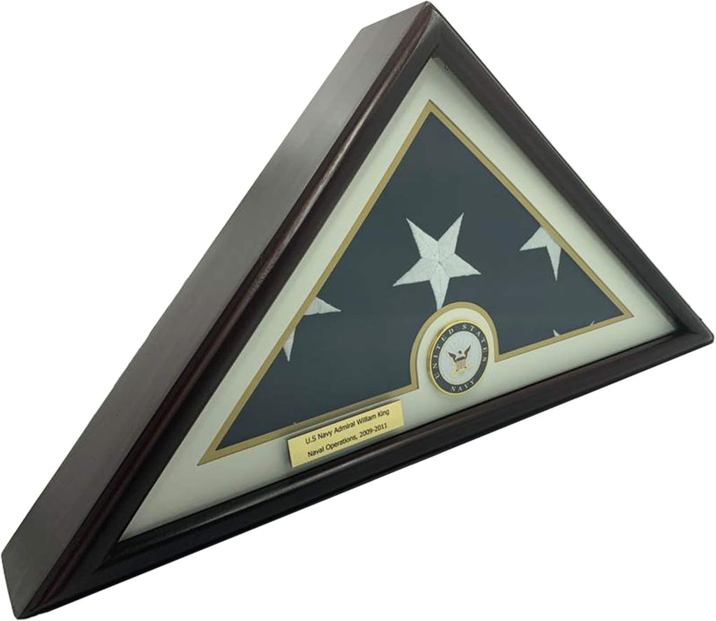 Solid Wood Cherry Finish Flag Display Case with Customized Name Plate P23263