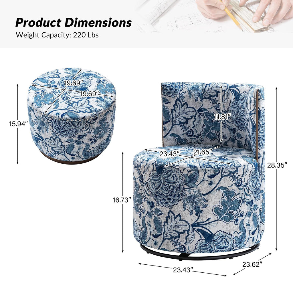 Navy Swivel Barrel Chair with Coffee Table Ottoman V65469