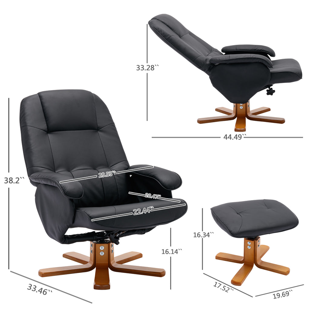 Beige Faux Leather Swivel Recliner Chair with Ottoman and Wood Base L295