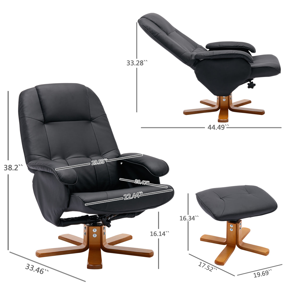 Beige Faux Leather Swivel Recliner Chair with Ottoman and Wood Base L295