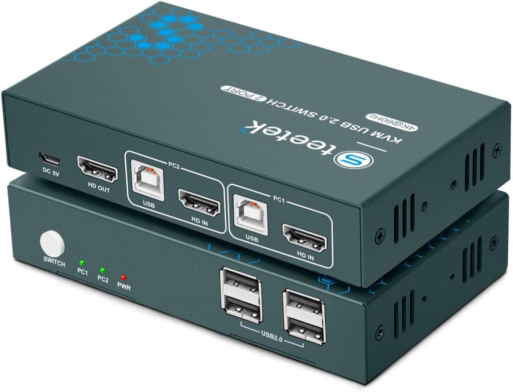 2 Port HDMI 2.0 KVM Switch 4K@60Hz, 4 USB 2.0 Hub, Button Switch Pack of 2 Y8973