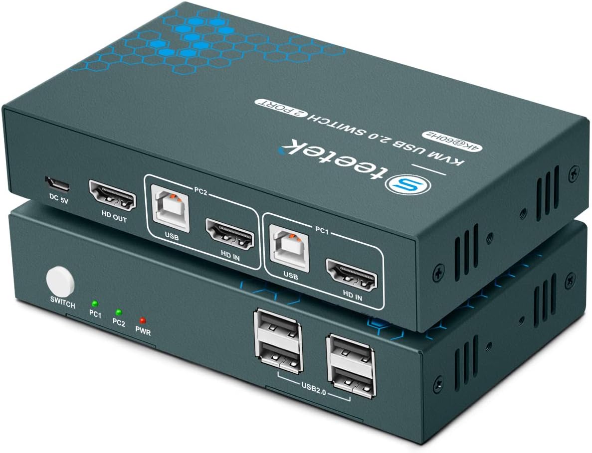 2 Port HDMI 2.0 KVM Switch 4K@60Hz, 4 USB 2.0 Hub, Button Switch Pack of 2 Y8973