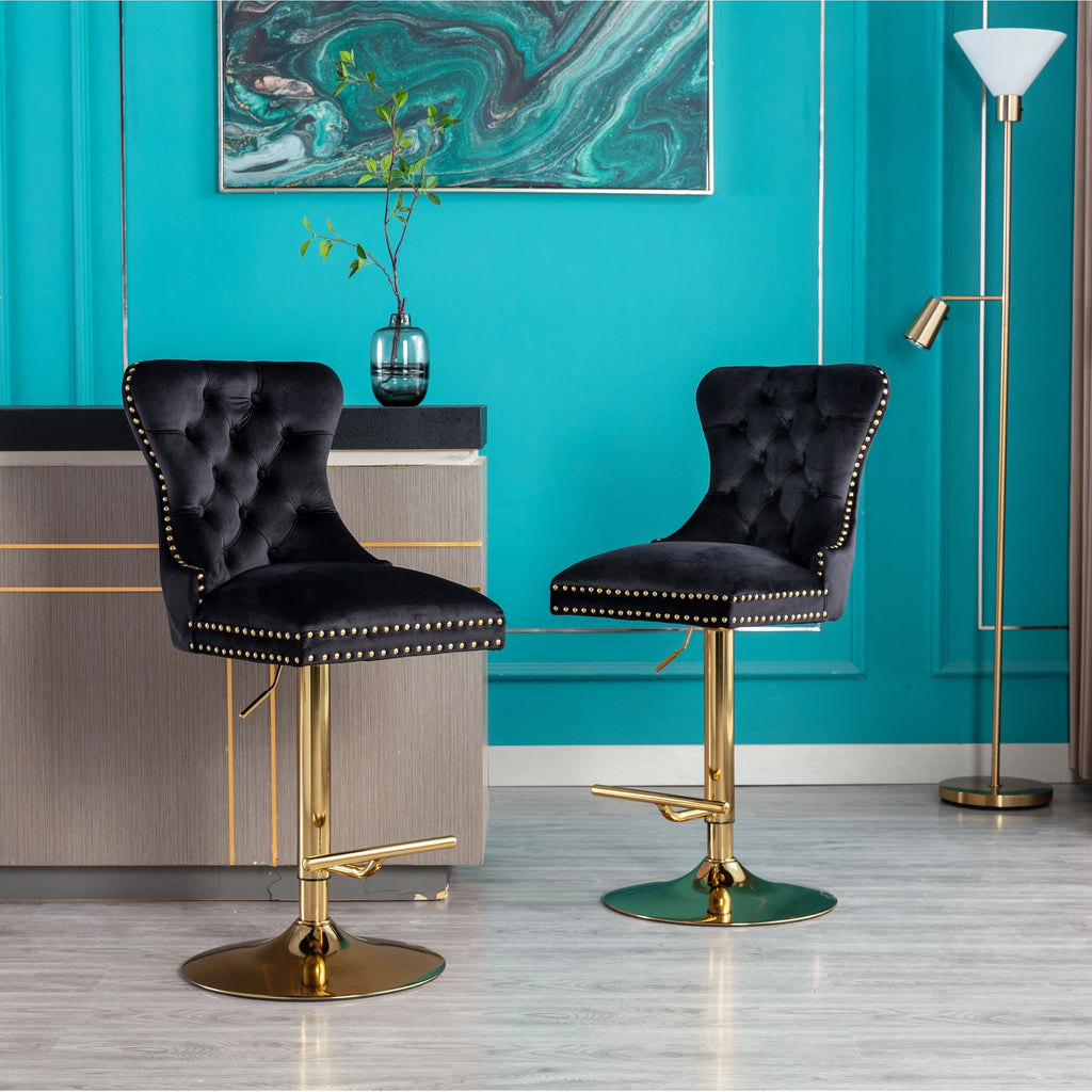 Black Velvet Swivel Bar Stools, Set of 2 M7884