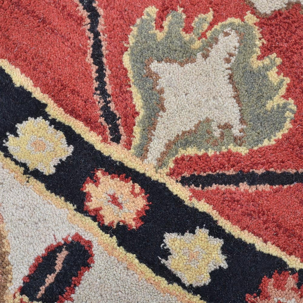 10'x10' Round Red Cream Hand Tufted Wool Area Rug X462801